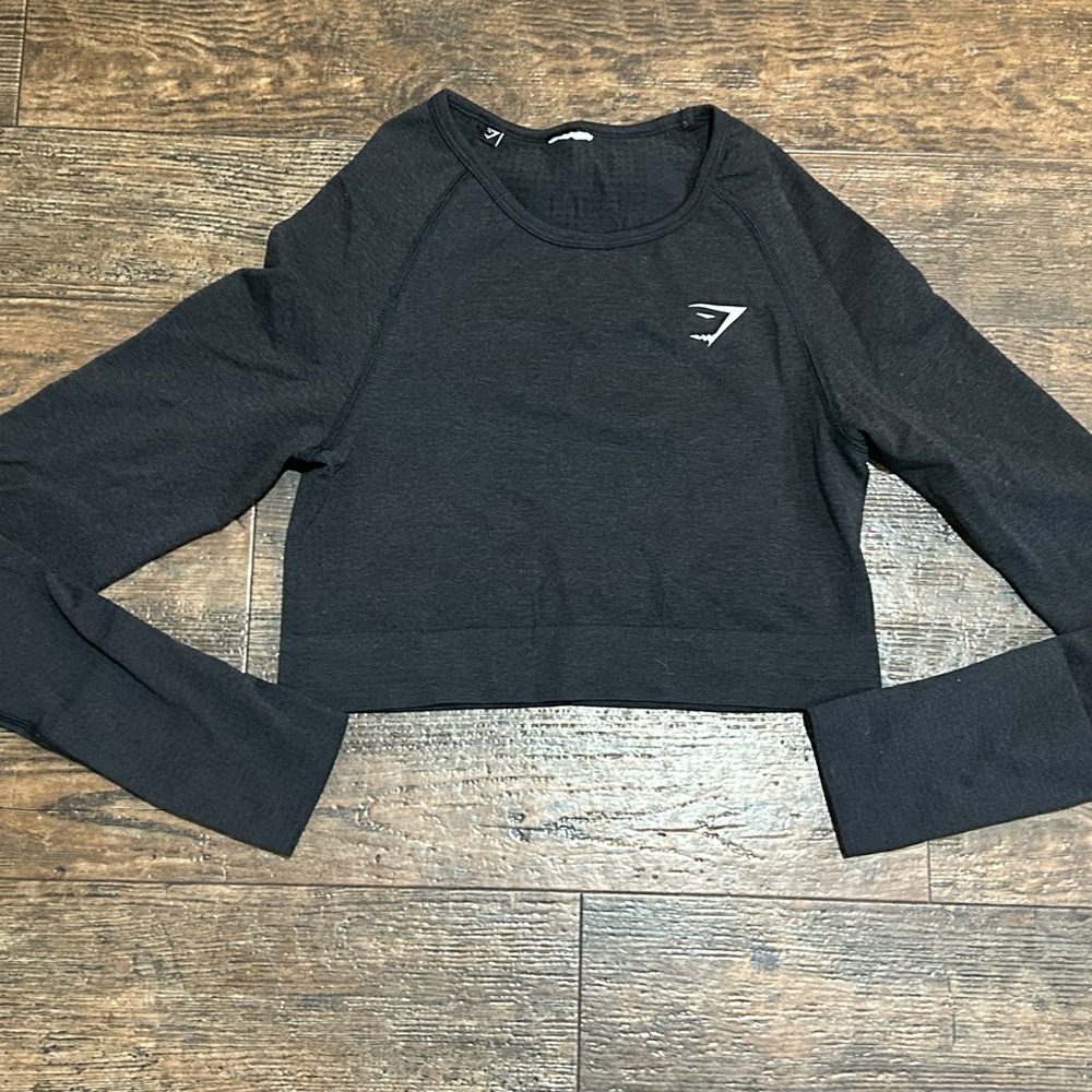 Gymshark dark grey Cropped Long Sleeve Performance Top